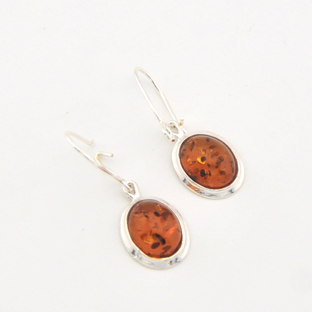 Silver Amber Oval Dangle Earrings