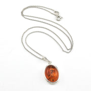 Silver Amber Oval Necklace