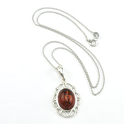 Silver Amber Oval Necklace 2