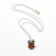 Silver Amber Owl Necklace