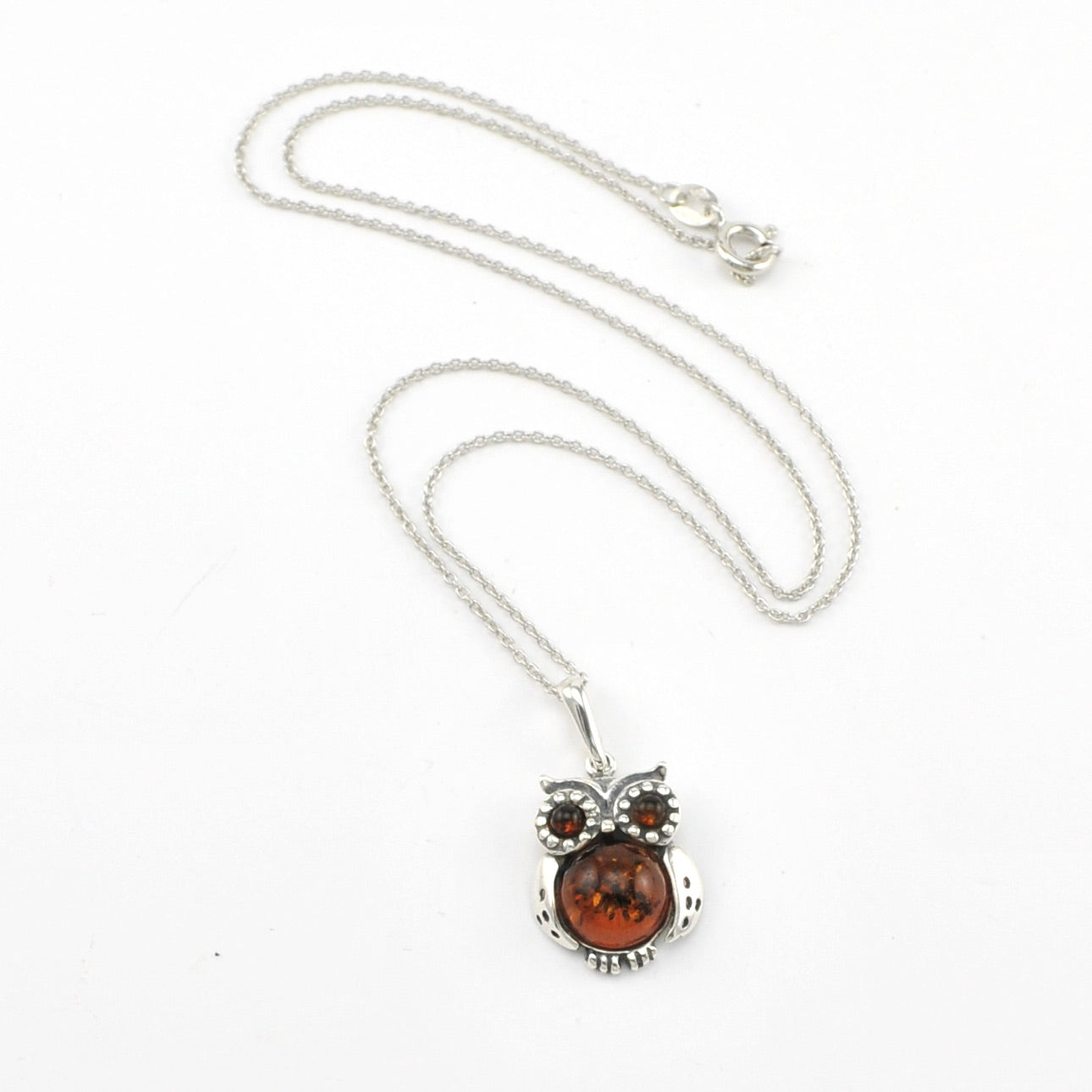 Silver Amber Owl Necklace