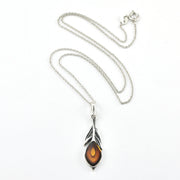 Silver Amber Peacock Feather Necklace