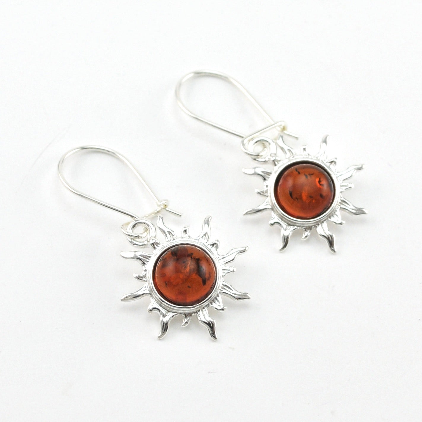 Silver Amber Sun Dangle Earrings