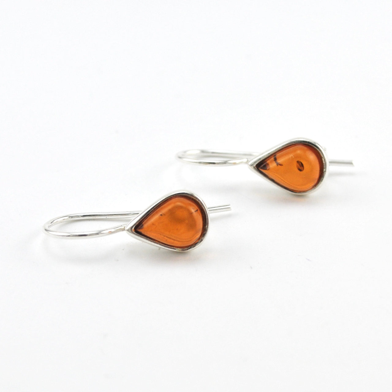 Silver Amber Tear Dangle Earrings