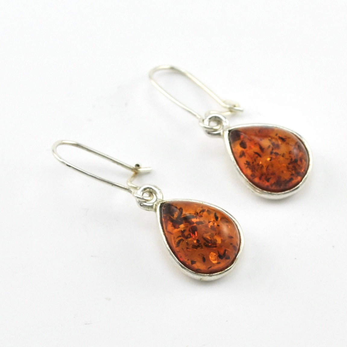 Silver Amber Teardrop Dangle Earrings