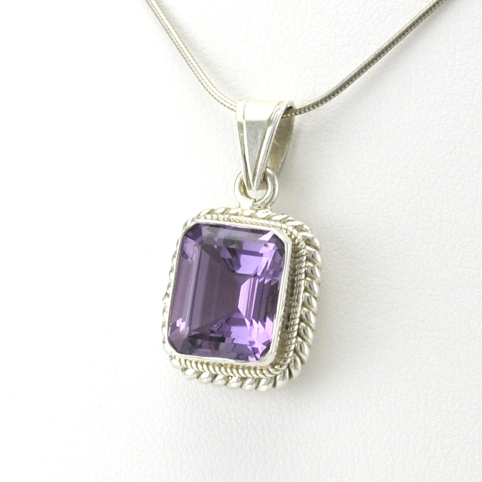 Silver Amethyst 10x12mm Rectangle Pendant