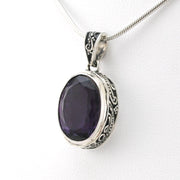 Silver Amethyst 10x14mm Oval Bali Pendant