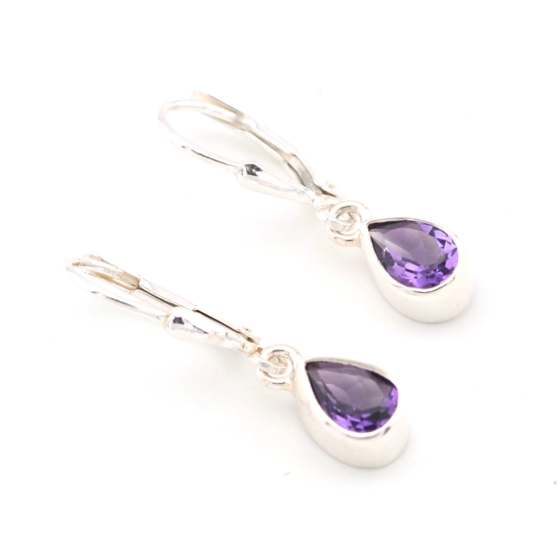 Silver Amethyst 5x7mm Tear Dangle Earrings