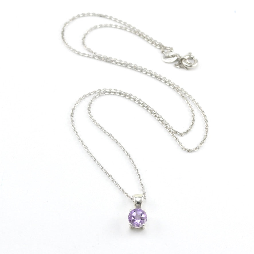 Silver Amethyst 6mm Round Necklace