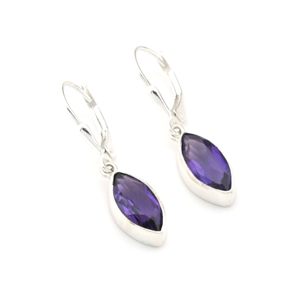 Silver Amethyst 6x12mm Marquise Dangle Earrings
