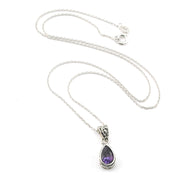 Silver Amethyst 6x9mm Tear Bali Necklace