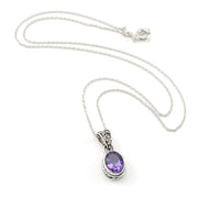 Silver Amethyst 7x9mm Oval Bali Necklace