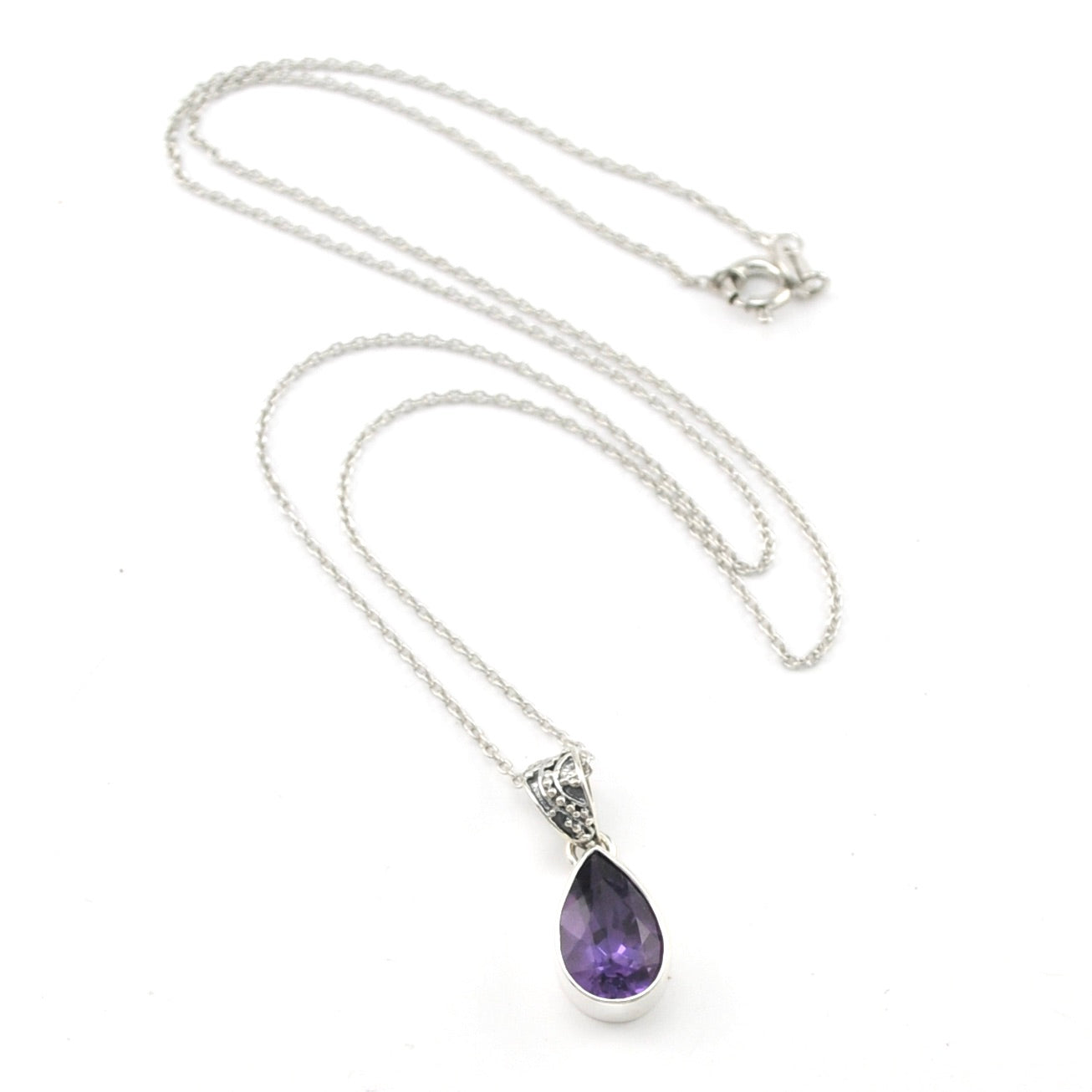 Silver Amethyst 8x12mm Tear Necklace