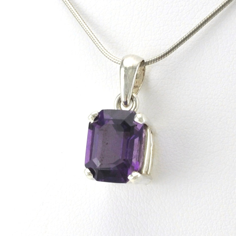 Silver Amethyst 9X11mm Rectangle Prong Set Pendant