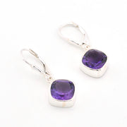 Silver Amethyst 9mm Offset Square Dangle Earrings