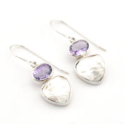 Silver Amethyst Keshi Dangle Earrings on white background