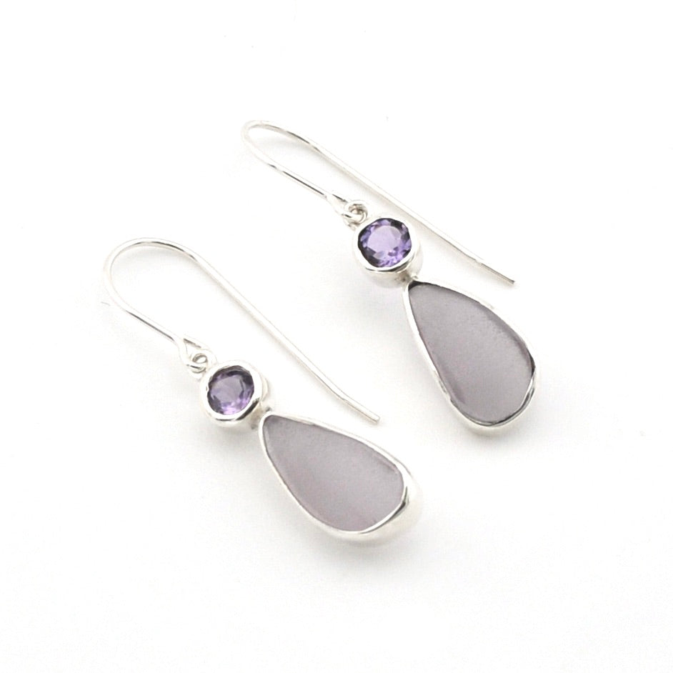 Amethyst Lavender Sea Glass Earrings on white background