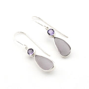 Amethyst Lavender Sea Glass Earrings on white background