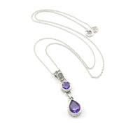 Silver Amethyst Round Tear Bali Necklace