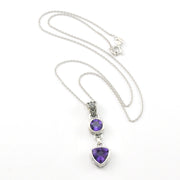 Silver Amethyst Round Trillion Bali Necklace