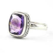 Silver Ametrine 8x10mm Rectangle Bali Ring