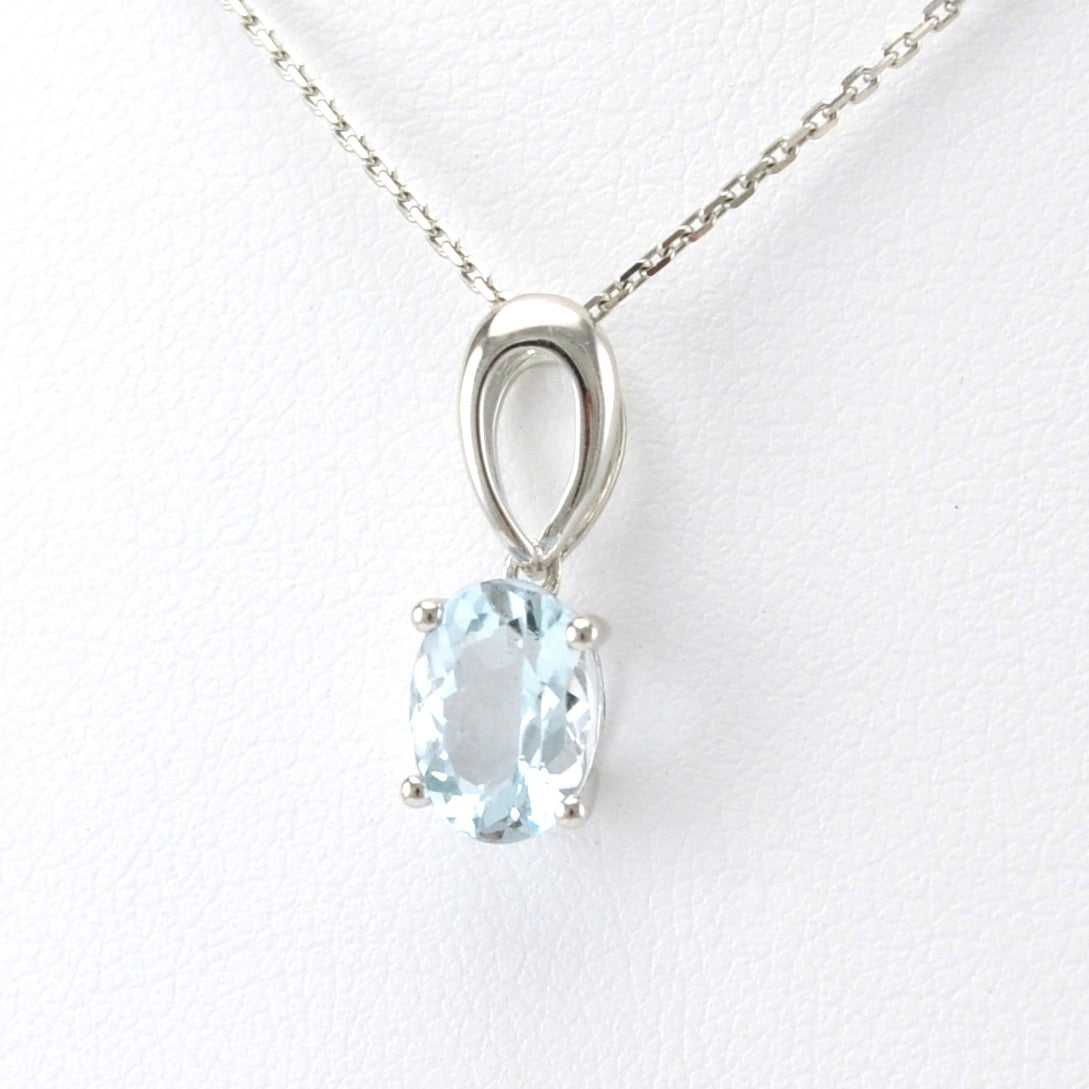 Silver Aquamarine .8ct Oval Necklace