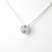 Silver Aquamarine .8ct Round Necklace