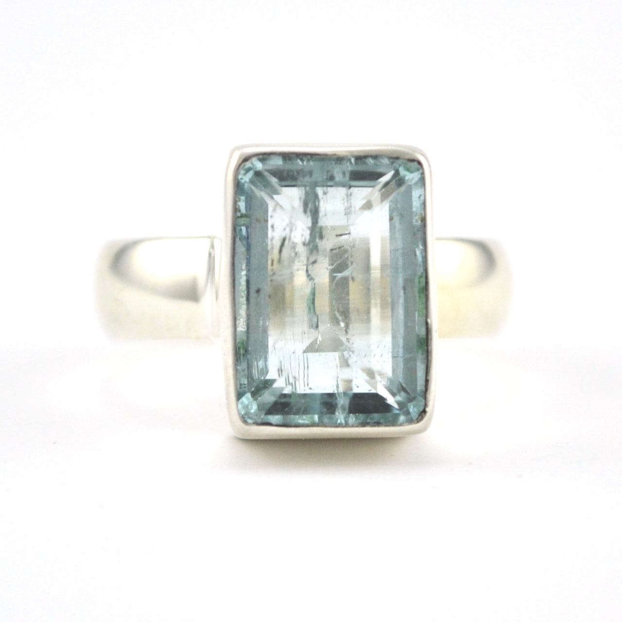 Silver Aquamarine 9x12mm Rectangle Ring