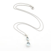 Silver Aquamarine Tear Oval Necklace on white background