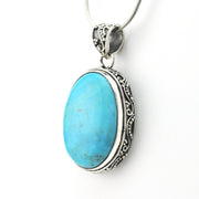 Silver Arizona Turquoise 18x25mm Oval Bali Pendant