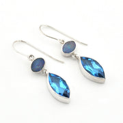 Silver Australian Opal Topaz Marquise Dangle Earring on white background