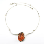 Silver Baltic Amber Oval Necklace