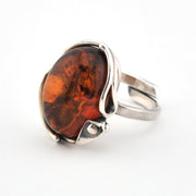 Silver Baltic Amber Oval Adjustable Ring