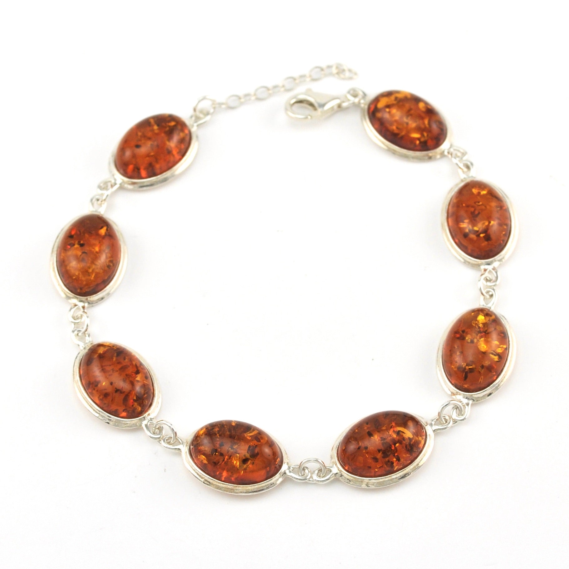 Silver Baltic Amber Oval Link Bracelet