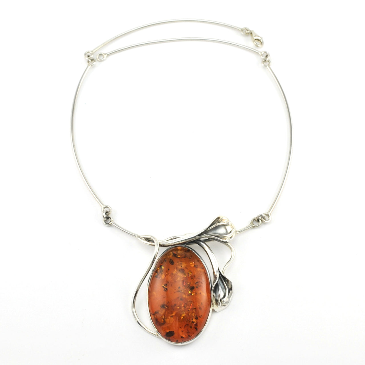 Silver Baltic Amber Oval Necklace