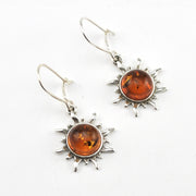 Silver Amber Sun Dangle Earrings