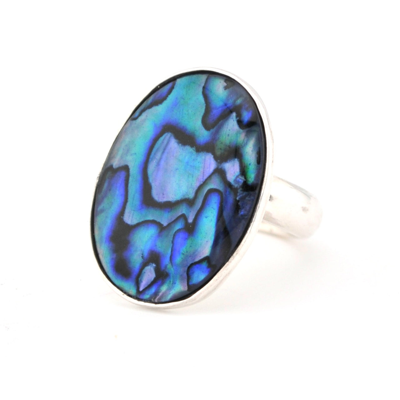 Silver Blue Abalone Oval Adjustable Ring