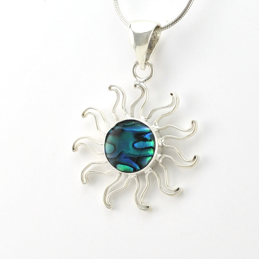 Silver Blue Abalone Sun Small Pendant