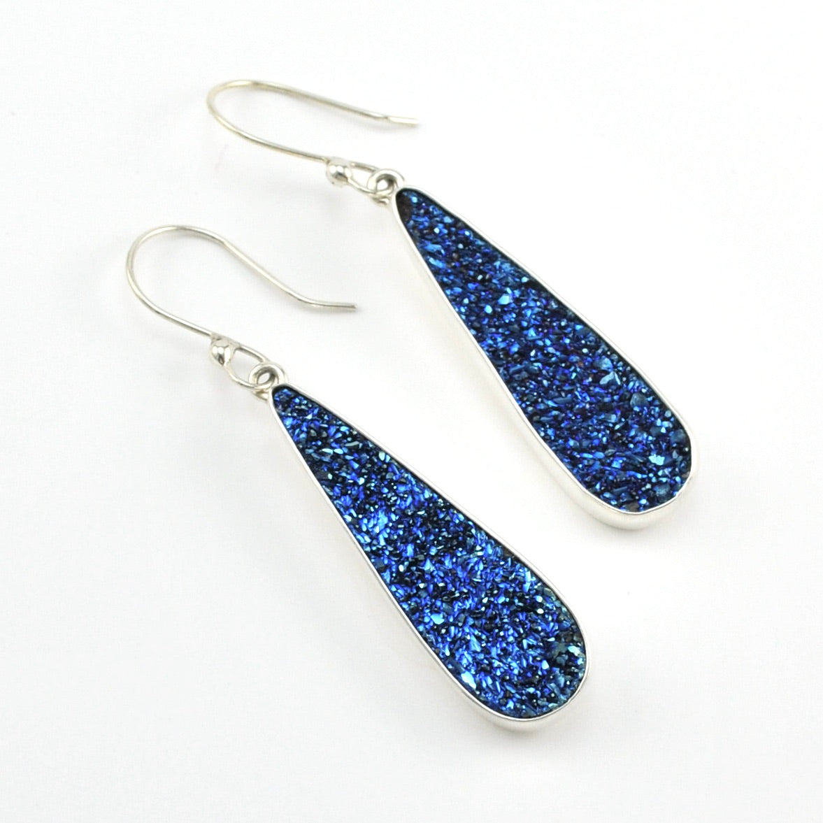 Silver Blue Druzy Agate Tear Earrings