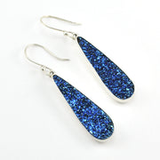 Silver Blue Druzy Agate Tear Earrings