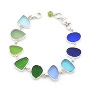 Silver Blue Green Sea Glass Bracelet on white background