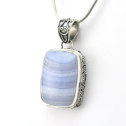 Silver Blue Lace Agate 17x22mm Rectangle Pendant