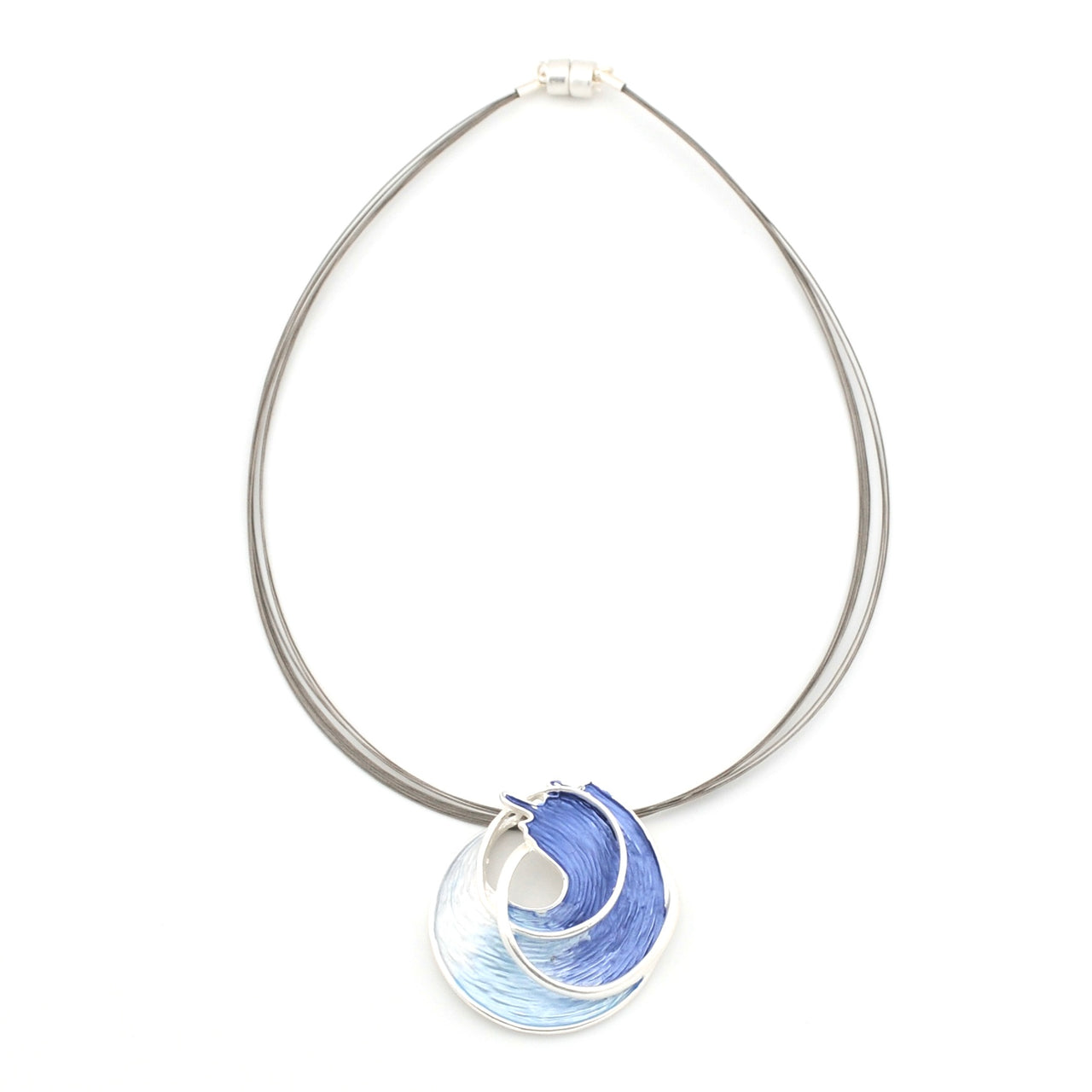 Silver Blue Ocean Wave Pendant Necklace
