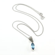 Silver Blue Topaz 6x12mm Marquise Bali Necklace