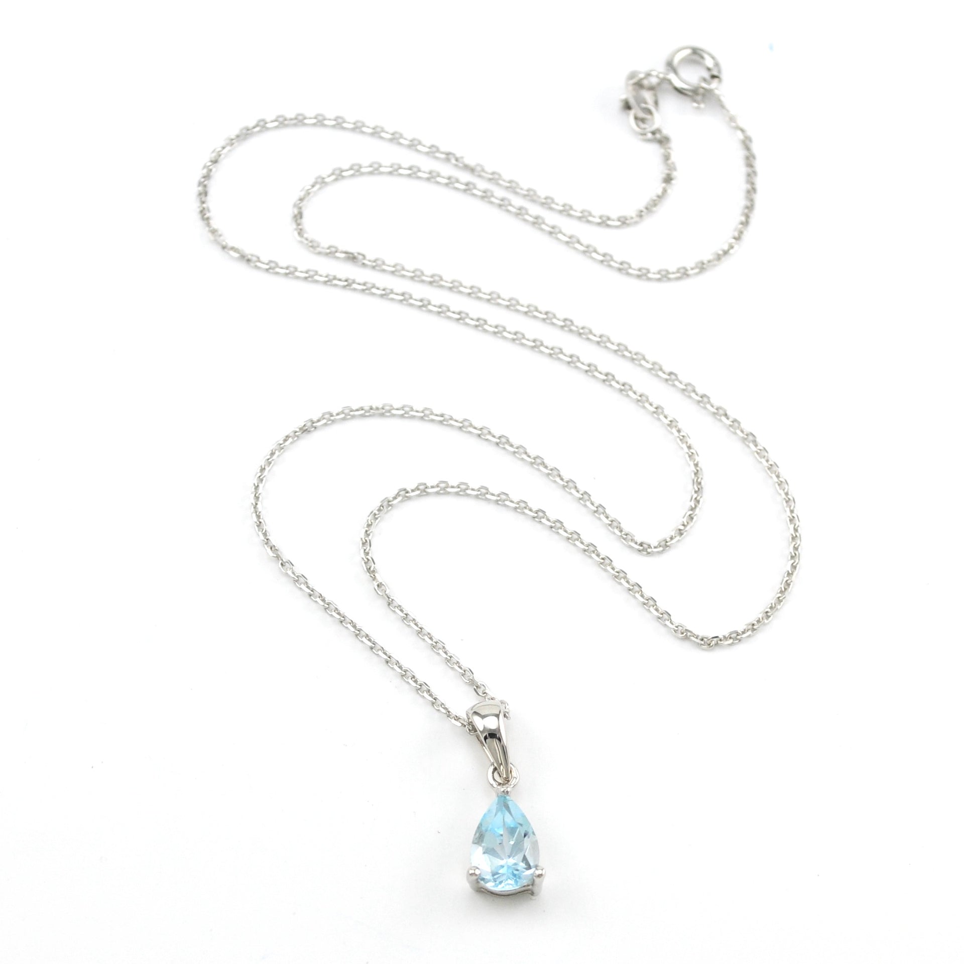 Silver Blue Topaz 6x9mm Teardrop Necklace