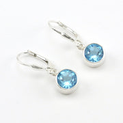 Silver Blue Topaz 7mm Round Dangle Earrings