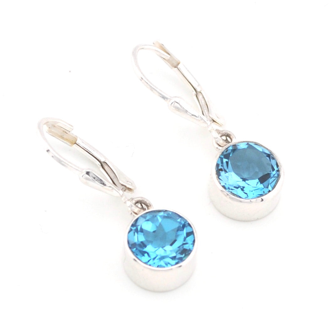 Silver Blue Topaz 8mm Round Dangle Earrings