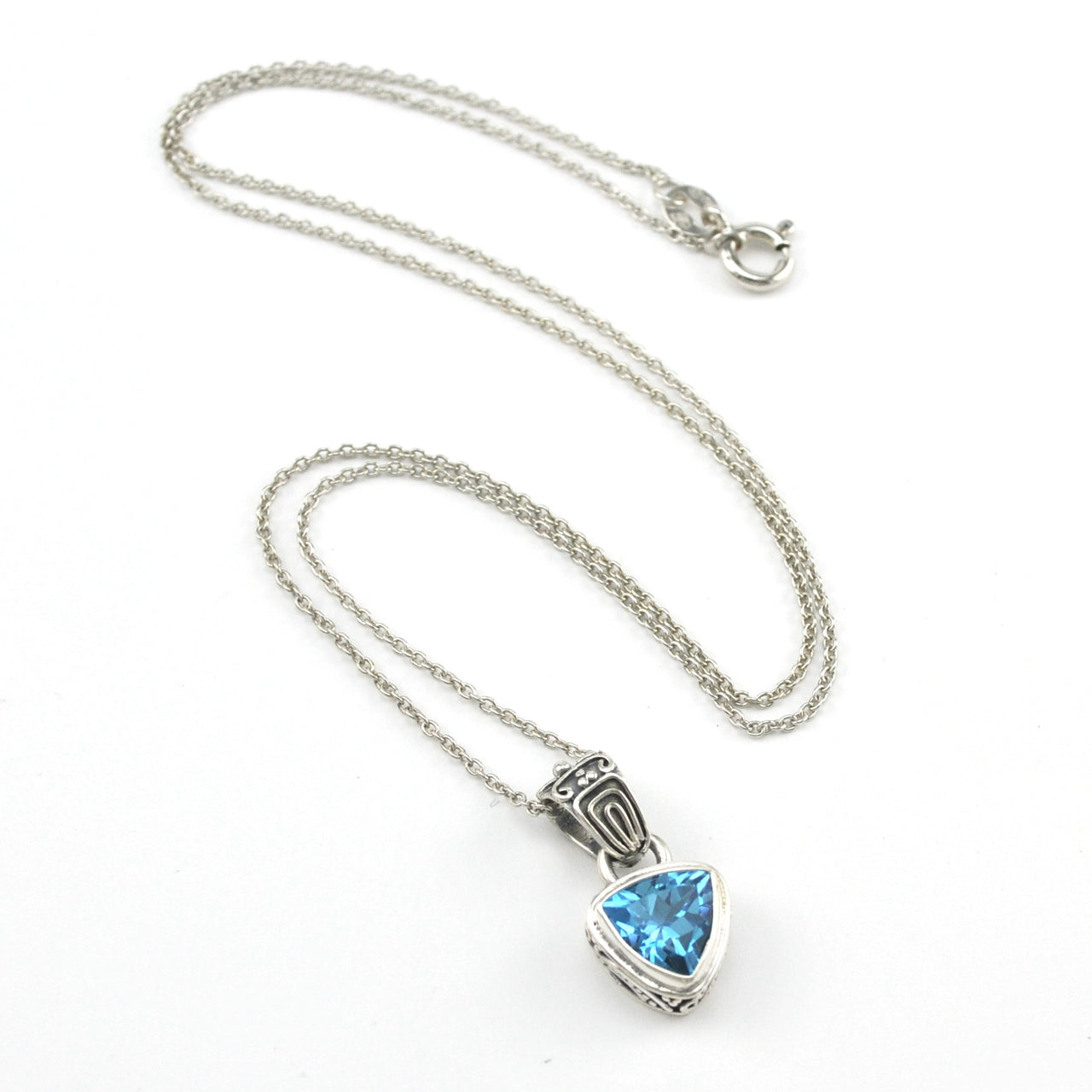 Silver Blue Topaz 8mm Trillion Bali Necklace