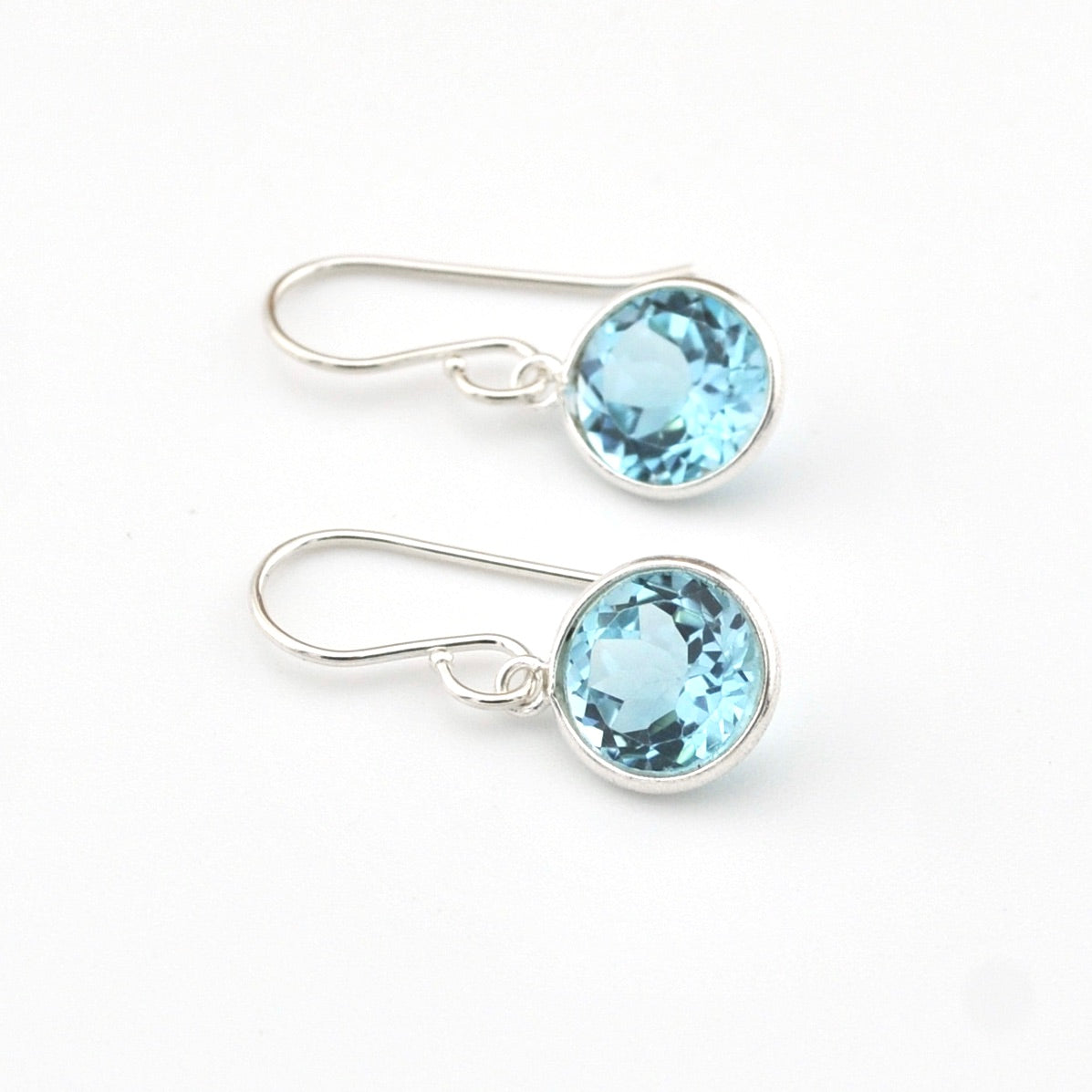 Silver Blue Topaz Bezel Dangles Earrings