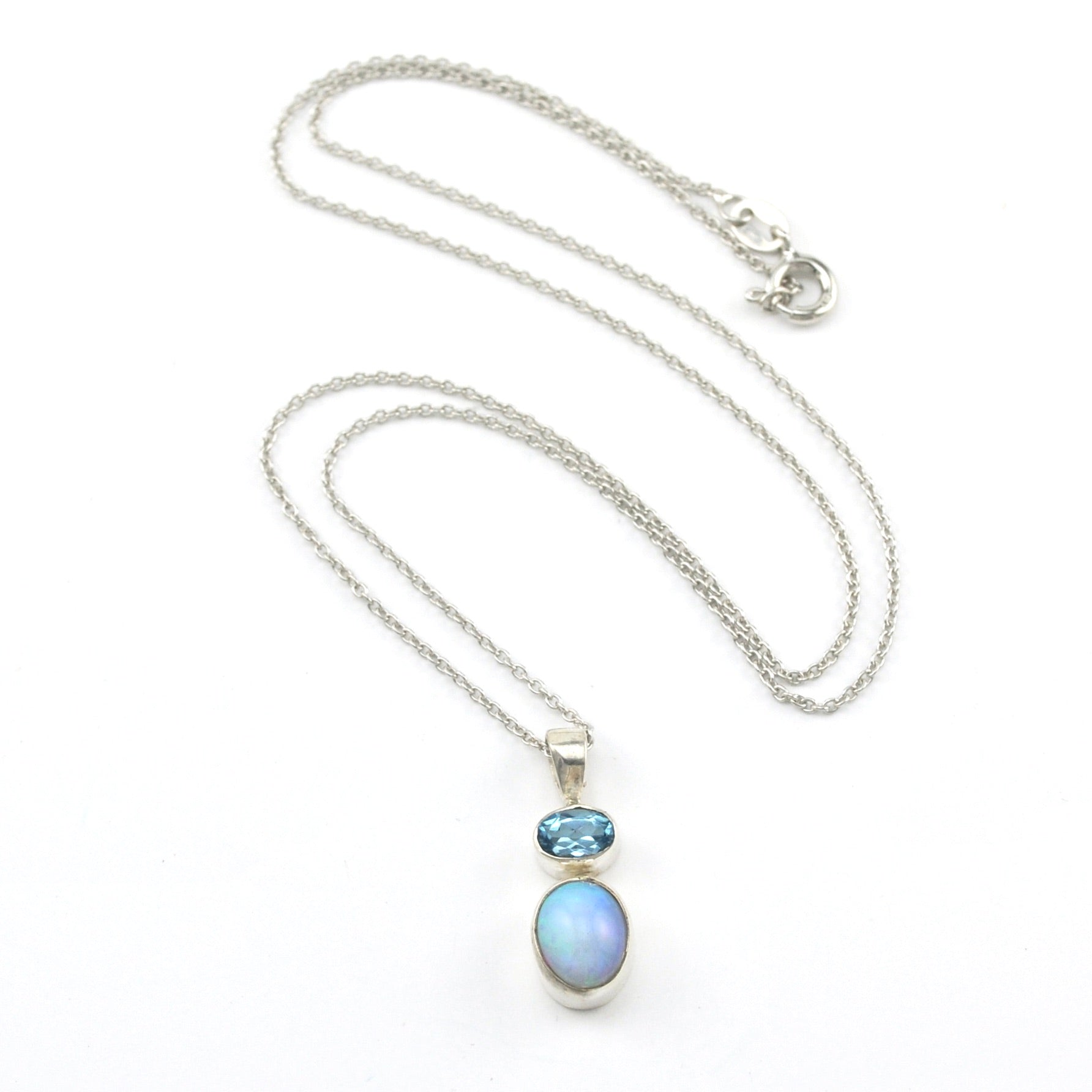 Silver Blue Topaz Opal Necklace